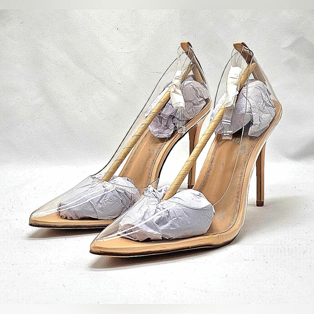 SHOE DAZZLE - Gissella - Clear Heels Ankle Strap Stiletto Pumps - Size 9.5 - Picture 10 of 12
